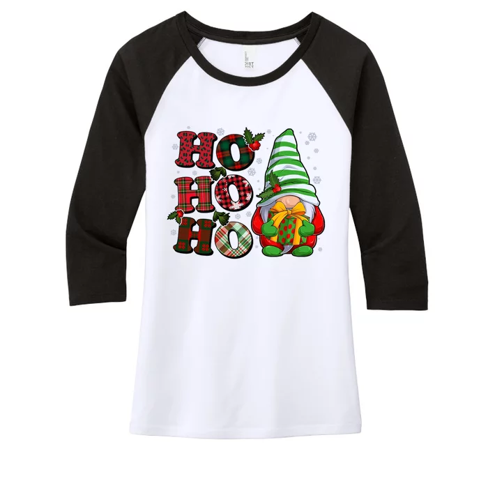 Funny Christmas Ho Ho Ho Gnome Women's Tri-Blend 3/4-Sleeve Raglan Shirt