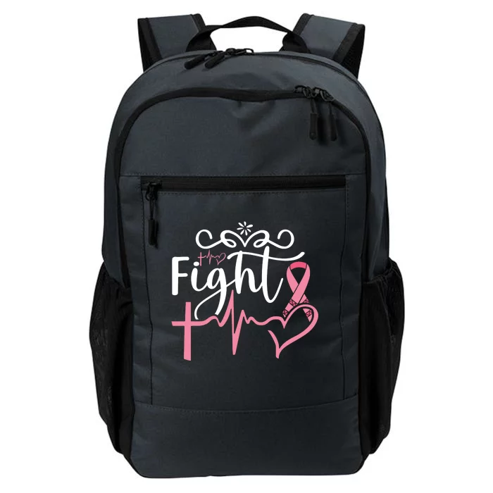 Fight Cross Heartbeat Pink Ribbon Breast Cancer Daily Commute Backpack