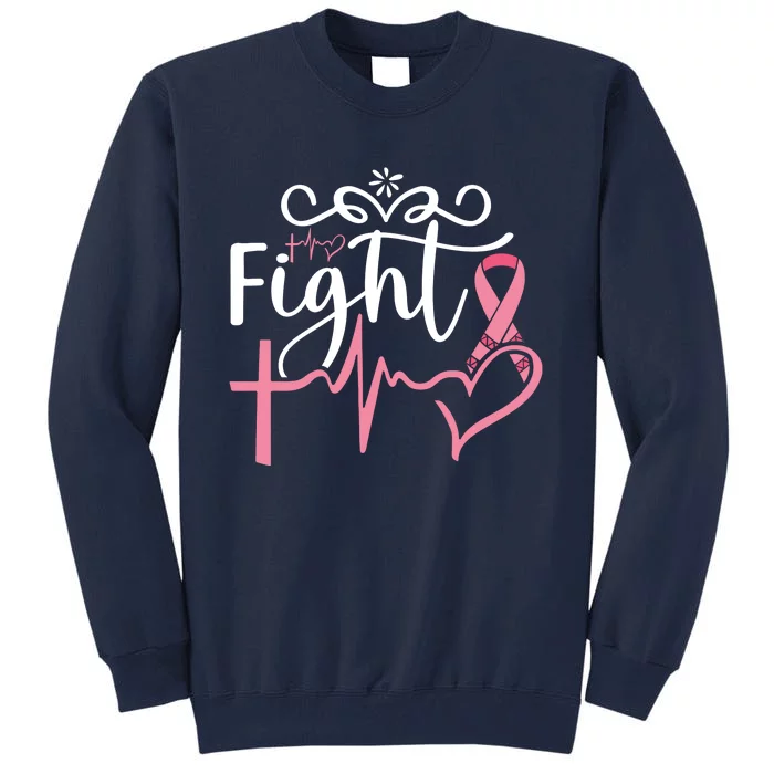 Fight Cross Heartbeat Pink Ribbon Breast Cancer Tall Sweatshirt