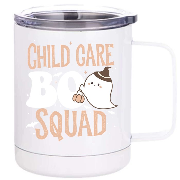 Funny Cute Halloween Care Boo Squad Costume Teacher Cool Gift Front & Back 12oz Stainless Steel Tumbler Cup