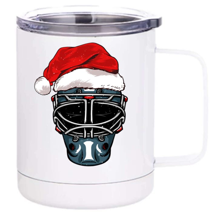 Funny Christmas Hockey Goalie Mask Santa Hat Xmas Celebrate Cute Gift Front & Back 12oz Stainless Steel Tumbler Cup