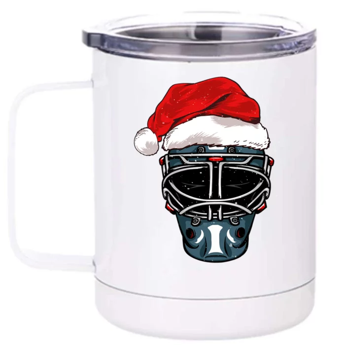 Funny Christmas Hockey Goalie Mask Santa Hat Xmas Celebrate Cute Gift Front & Back 12oz Stainless Steel Tumbler Cup