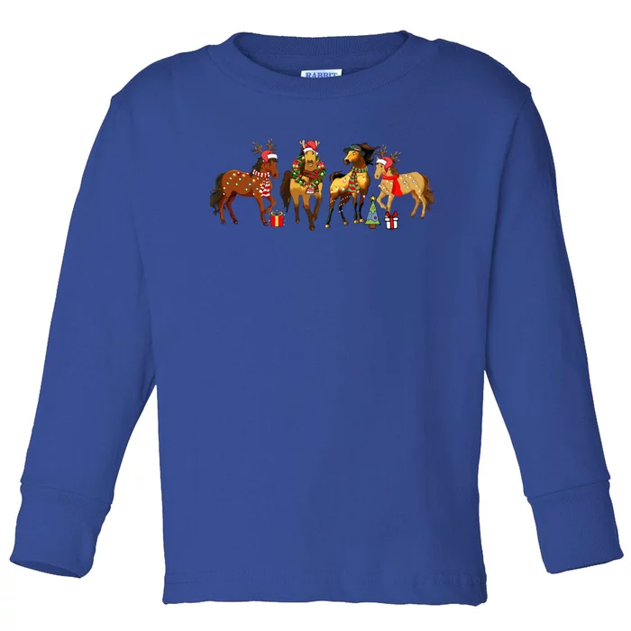 Funny Christmas Horse Santa Hat Christmas Horse Lover Gift Toddler Long Sleeve Shirt