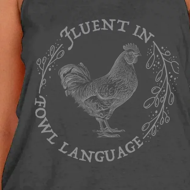 Funny Chicken I’M Fluent In Fowl Language Women's Knotted Racerback Tank