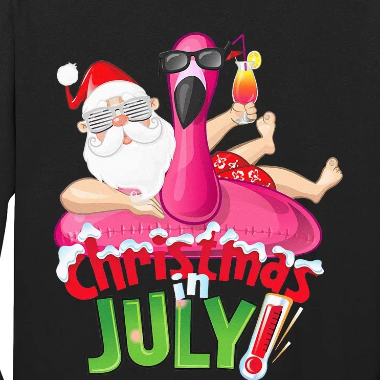 Funny Christmas in July Summer Flamingo Float Xmas Long Sleeve Shirt