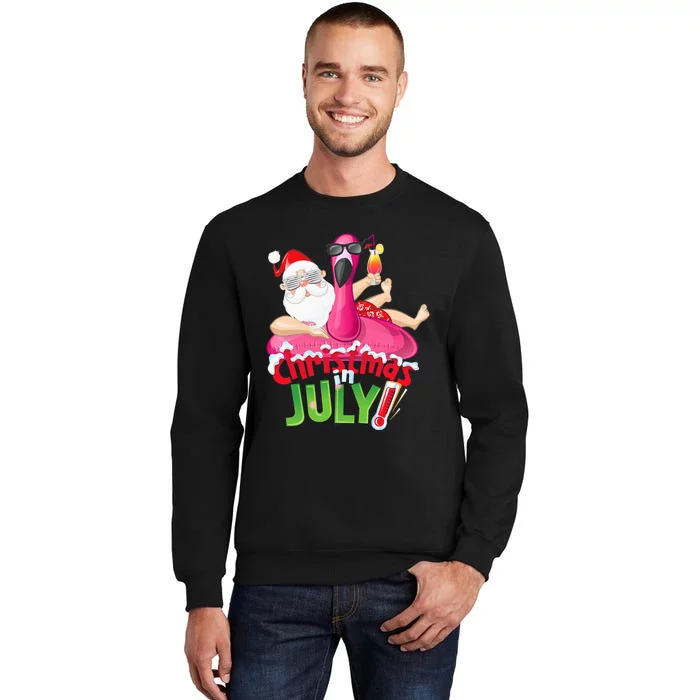 Funny Christmas in July Summer Flamingo Float Xmas Tall Sweatshirt