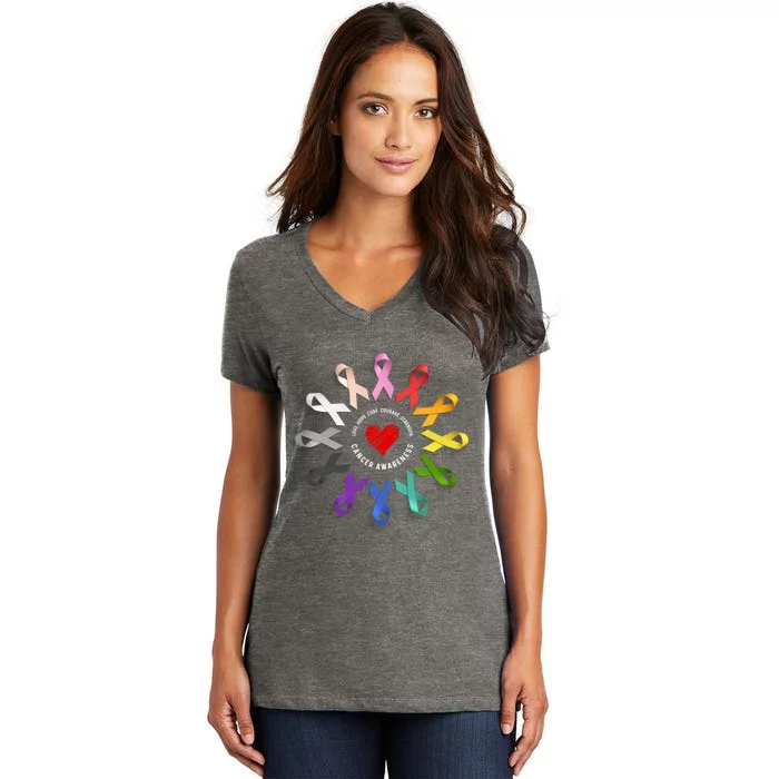 Fight Cancer In Multicolor Ribbons Women's V-Neck T-Shirt