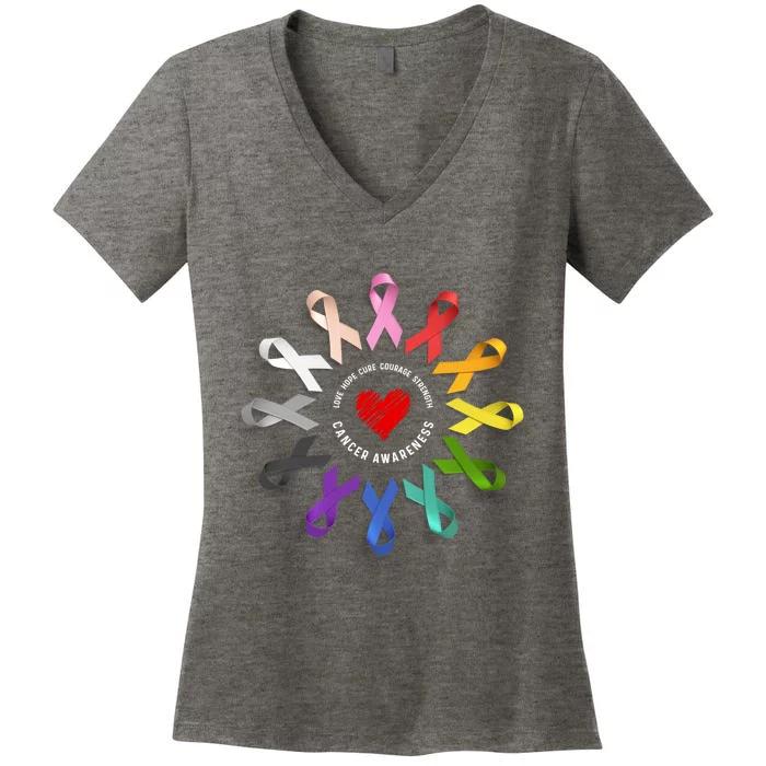 Fight Cancer In Multicolor Ribbons Women's V-Neck T-Shirt