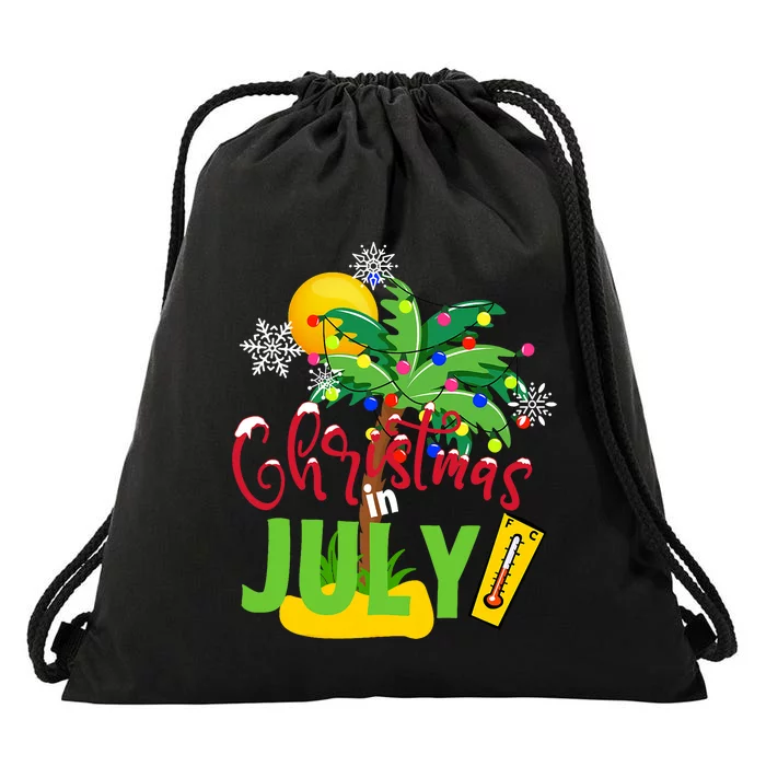 Funny Christmas In July Summer Beach Vacation Xmas Drawstring Bag