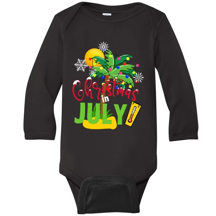 Funny Christmas In July Summer Beach Vacation Xmas Baby Long Sleeve Bodysuit