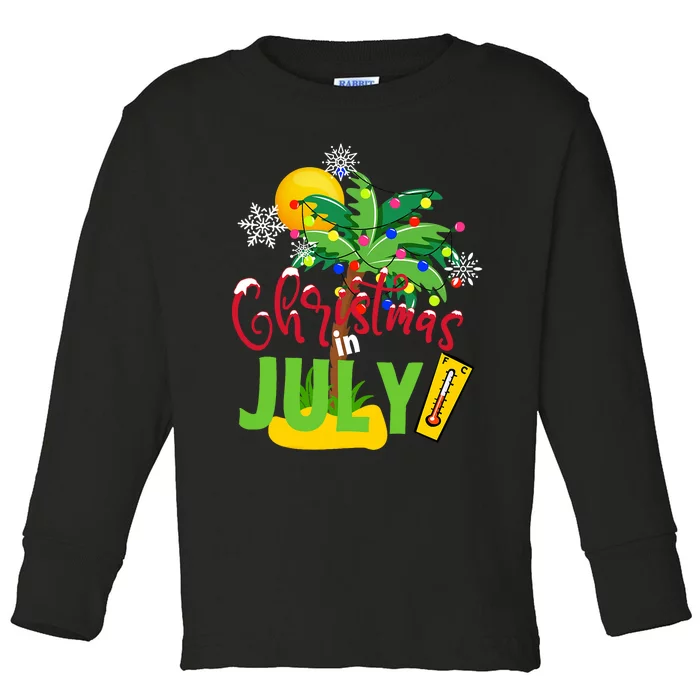 Funny Christmas In July Summer Beach Vacation Xmas Toddler Long Sleeve Shirt