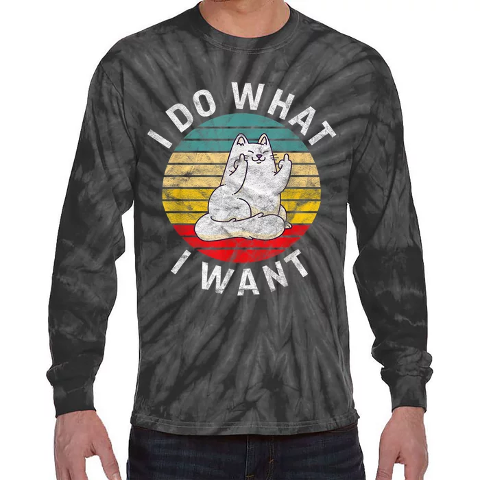 Funny Cat I Do What I Want Middle Finger Kitty Flip The Bird Tie-Dye Long Sleeve Shirt