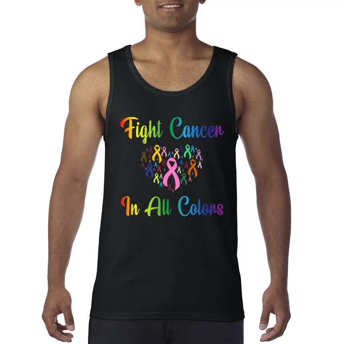 Fight Cancer In All Color Ribbon Cancer Awareness Month Tank Top