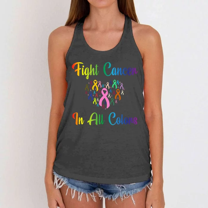 Fight Cancer In All Color Ribbon Cancer Awareness Month Women's Knotted Racerback Tank