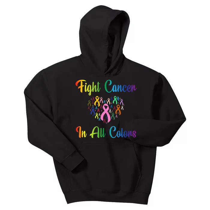 Fight Cancer In All Color Ribbon Cancer Awareness Month Kids Hoodie