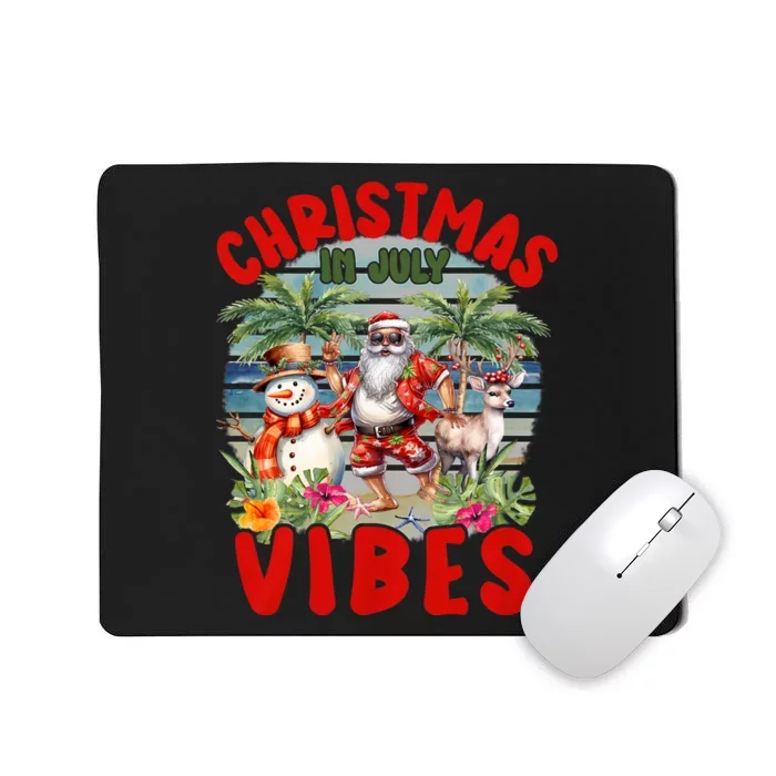 Funny Christmas In July Vibes Santa Claus Snowman Mousepad