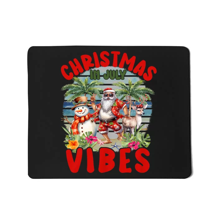 Funny Christmas In July Vibes Santa Claus Snowman Mousepad