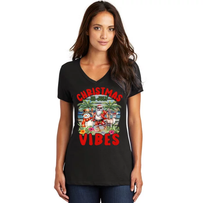 Funny Christmas In July Vibes Santa Claus Snowman Women's V-Neck T-Shirt