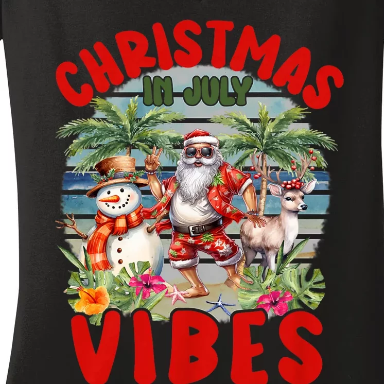 Funny Christmas In July Vibes Santa Claus Snowman Women's V-Neck T-Shirt