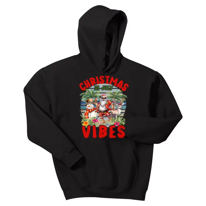 Funny Christmas In July Vibes Santa Claus Snowman Kids Hoodie