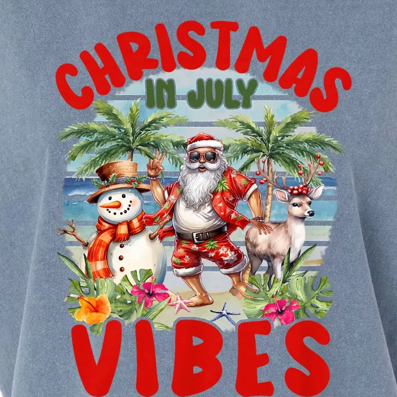 Funny Christmas In July Vibes Santa Claus Snowman Garment-Dyed Women's Muscle Tee