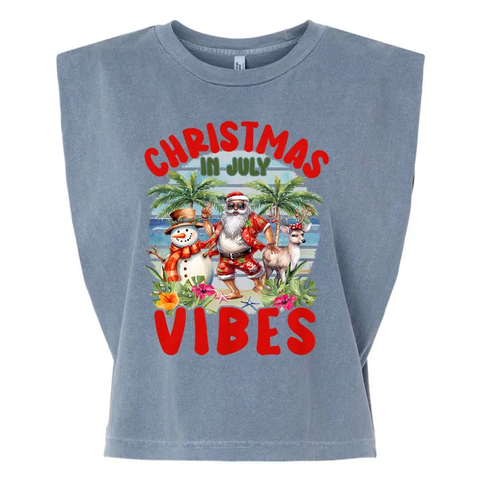 Funny Christmas In July Vibes Santa Claus Snowman Garment-Dyed Women's Muscle Tee