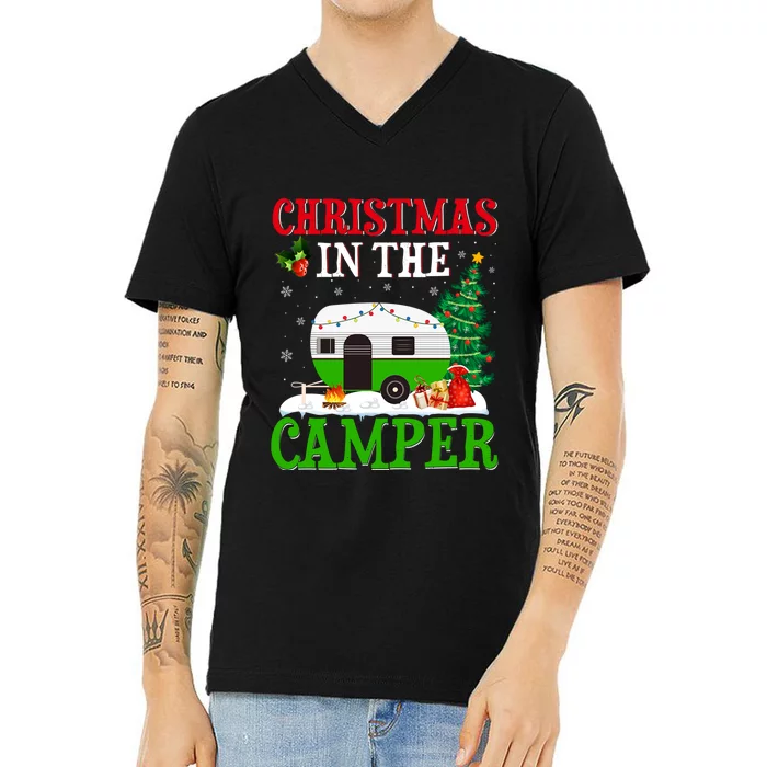 Funny Christmas In The Camper Camping RV Christmas Tree Gift V-Neck T-Shirt