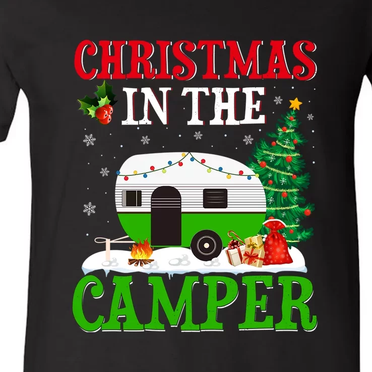 Funny Christmas In The Camper Camping RV Christmas Tree Gift V-Neck T-Shirt