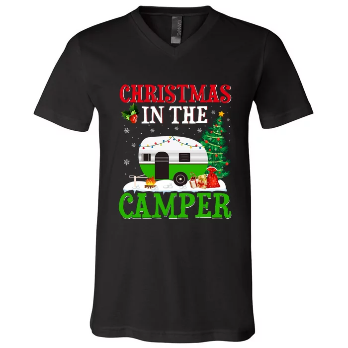 Funny Christmas In The Camper Camping RV Christmas Tree Gift V-Neck T-Shirt