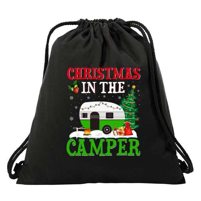 Funny Christmas In The Camper Camping RV Christmas Tree Gift Drawstring Bag