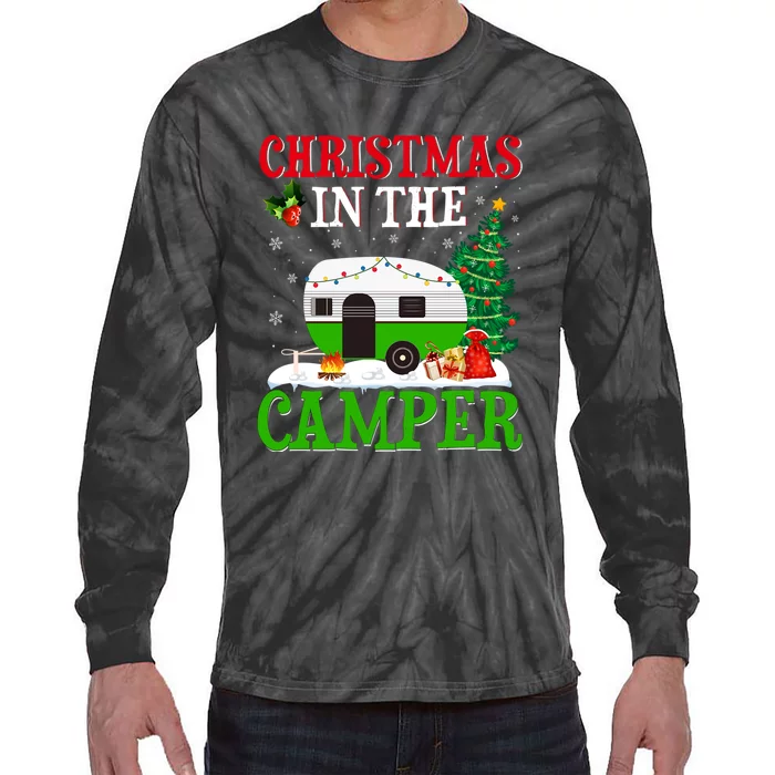 Funny Christmas In The Camper Camping RV Christmas Tree Gift Tie-Dye Long Sleeve Shirt