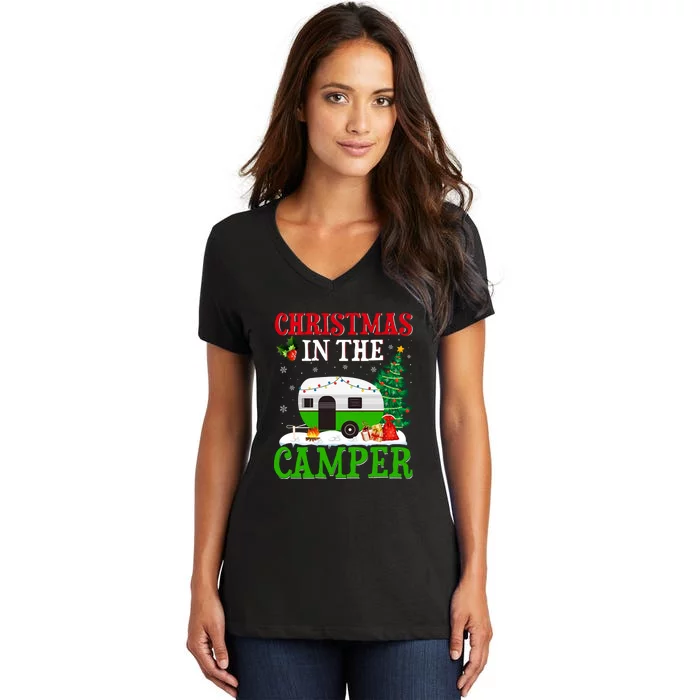 Funny Christmas In The Camper Camping RV Christmas Tree Gift Women's V-Neck T-Shirt