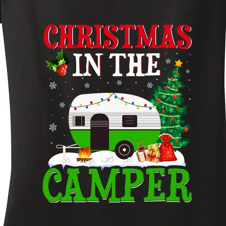 Funny Christmas In The Camper Camping RV Christmas Tree Gift Women's V-Neck T-Shirt