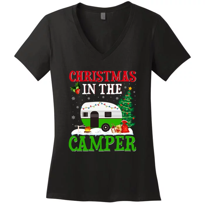 Funny Christmas In The Camper Camping RV Christmas Tree Gift Women's V-Neck T-Shirt