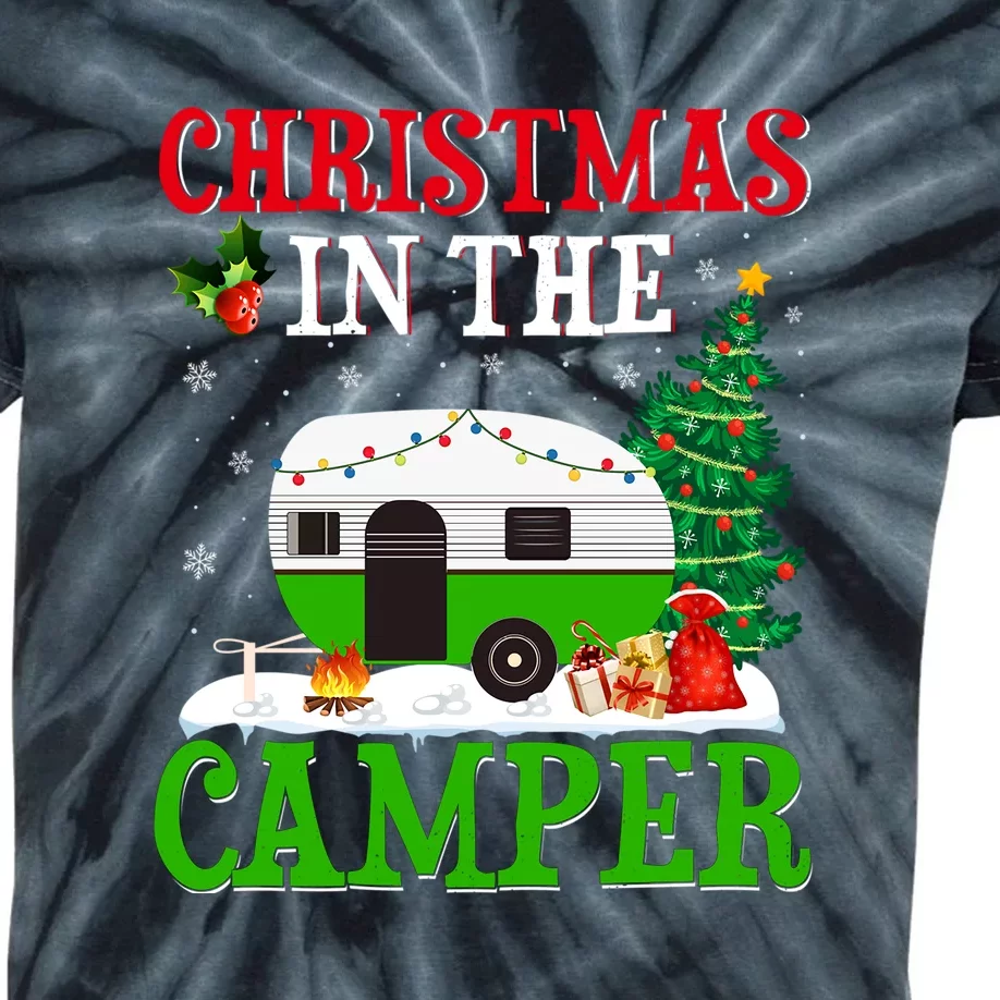 Funny Christmas In The Camper Camping RV Christmas Tree Gift Kids Tie-Dye T-Shirt