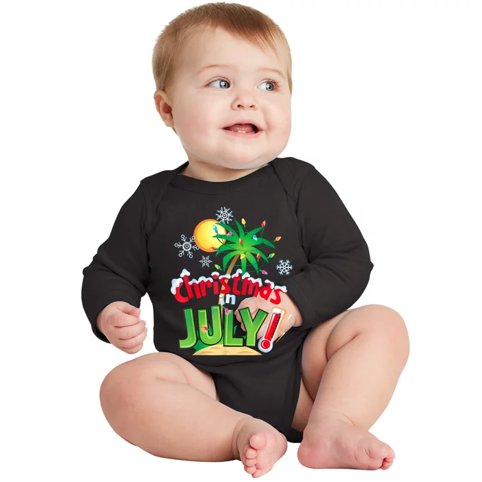 Funny Christmas In July Summer Beach Vacation Xmas Baby Long Sleeve Bodysuit