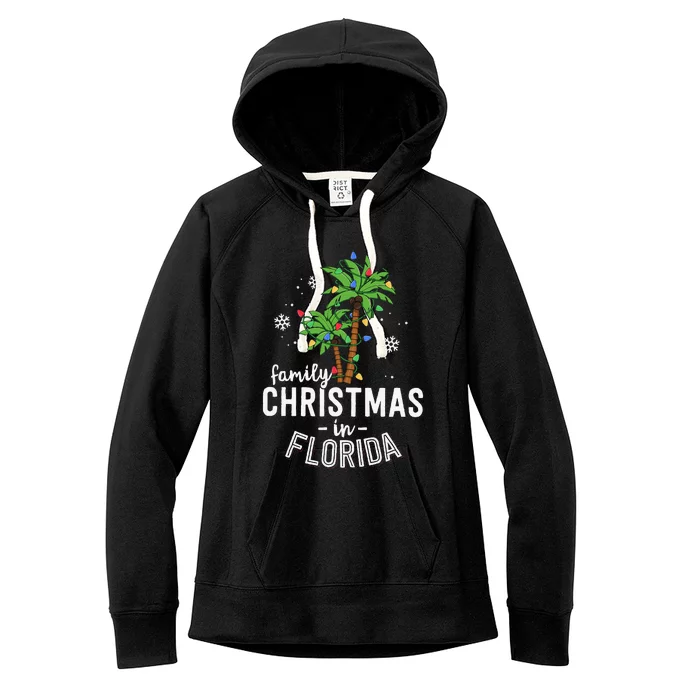 Family Christmas In Florida Palm Trees Xmas Beach Vacation Women's Fleece Hoodie