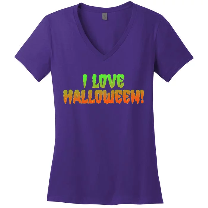 Funny Creepy I Love Halloween Women's V-Neck T-Shirt