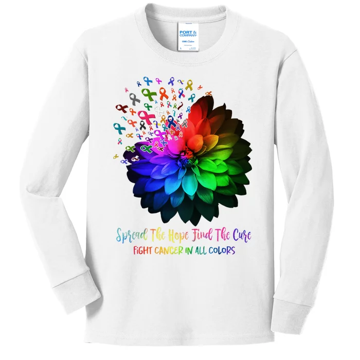 Fight Cancer In All Color Spread The Hope Find A Cure Kids Long Sleeve Shirt