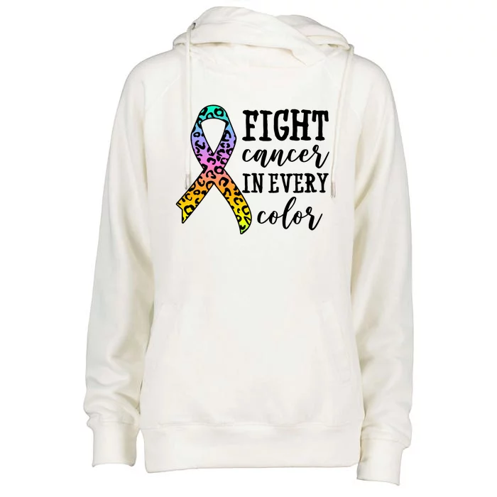 Fight Cancer In Every Color Ribbon Womens Funnel Neck Pullover Hood