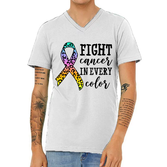 Fight Cancer In Every Color Ribbon V-Neck T-Shirt