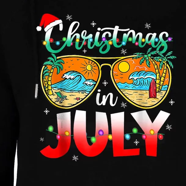 Funny Christmas In July Summer Vacation Beach Sunglasses Womens Funnel Neck Pullover Hood