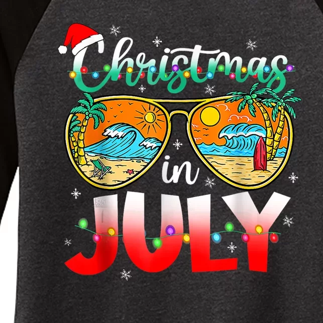 Funny Christmas In July Summer Vacation Beach Sunglasses Women's Tri-Blend 3/4-Sleeve Raglan Shirt