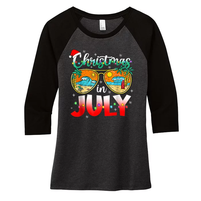 Funny Christmas In July Summer Vacation Beach Sunglasses Women's Tri-Blend 3/4-Sleeve Raglan Shirt