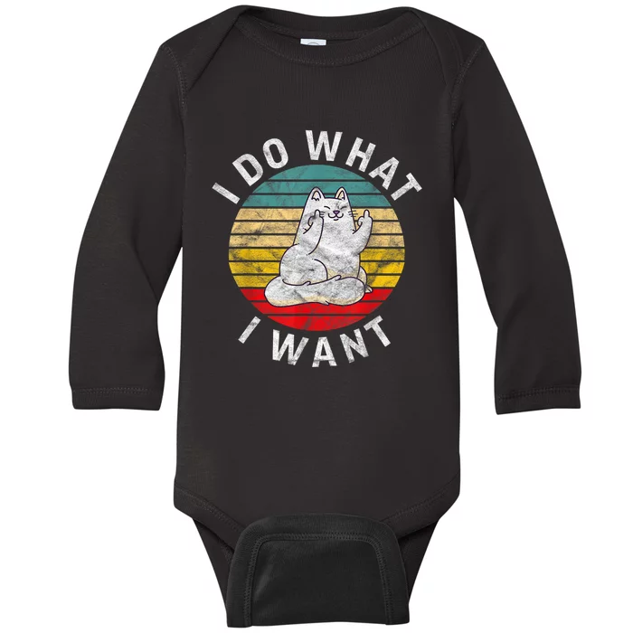 Funny Cat I Do What I Want Middle Finger Kitty Flip He Bird Baby Long Sleeve Bodysuit