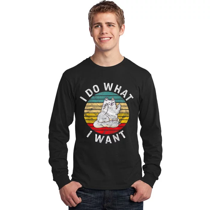 Funny Cat I Do What I Want Middle Finger Kitty Flip He Bird Tall Long Sleeve T-Shirt