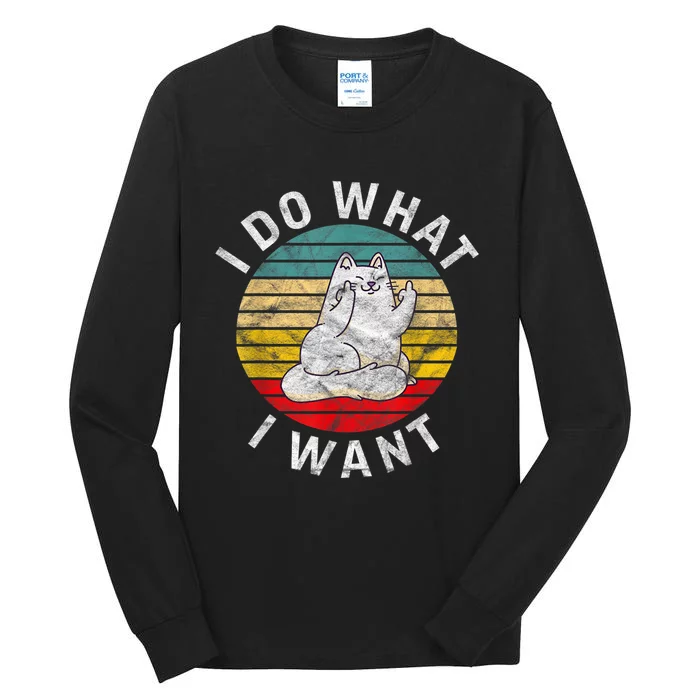 Funny Cat I Do What I Want Middle Finger Kitty Flip He Bird Tall Long Sleeve T-Shirt