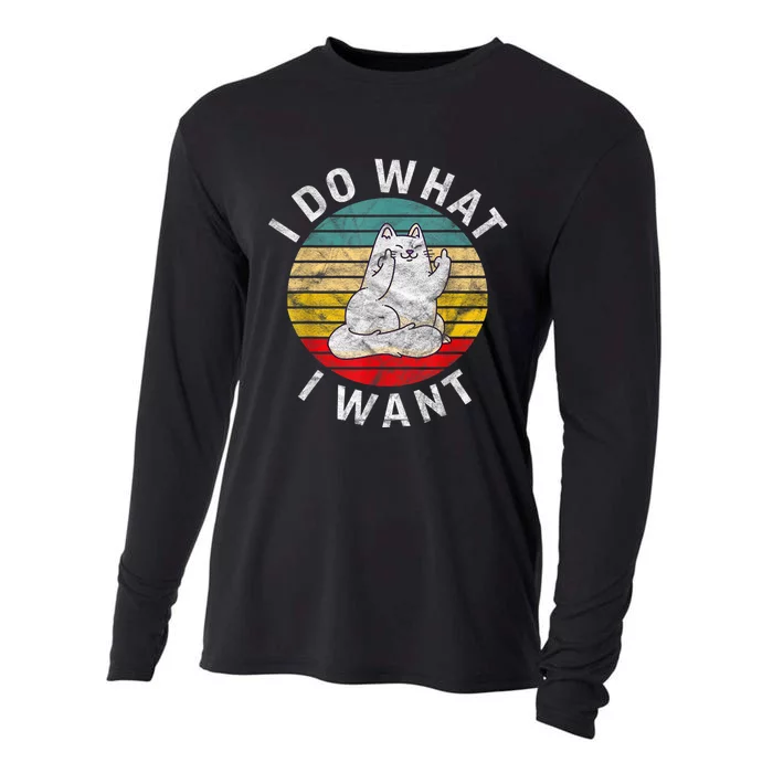 Funny Cat I Do What I Want Middle Finger Kitty Flip He Bird Cooling Performance Long Sleeve Crew