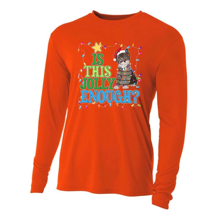 Funny Christmas Is This Jolly Enough Tangled Lights Cat Cooling Performance Long Sleeve Crew