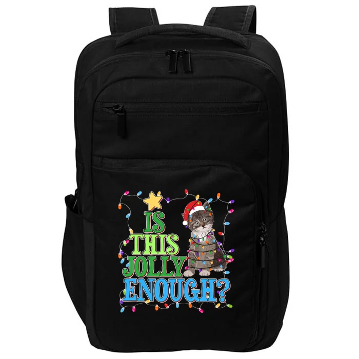 Funny Christmas Is This Jolly Enough Tangled Lights Cat Impact Tech Backpack